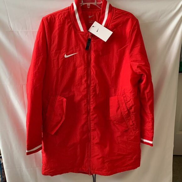 NIKE Dugout Long Full Zip Parka Jacket in Red/White Sz MEDIUM - Picture 1 of 7